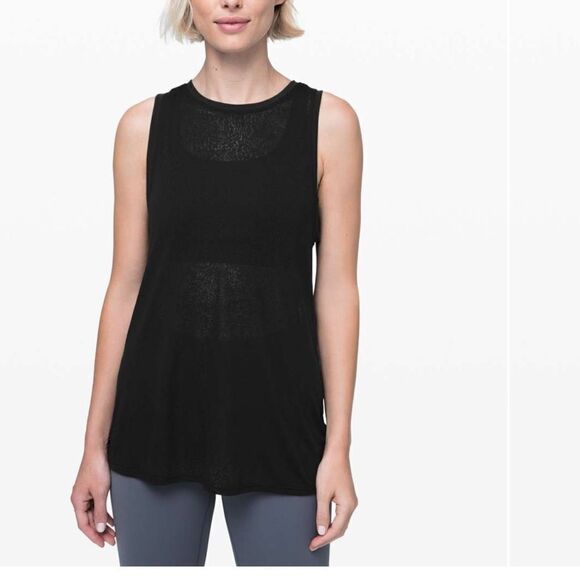 NWT New LULULEMON Meet Halfway Open Back Tank Black Mesh Lace Texture PSHT 10 - Picture 2 of 7